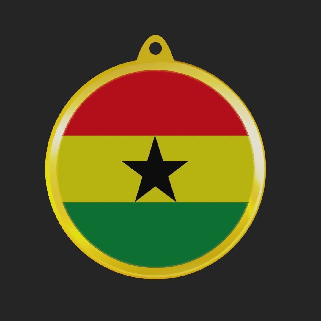 Ghana Flag on luxury Golden Medal Badge 3D model_21