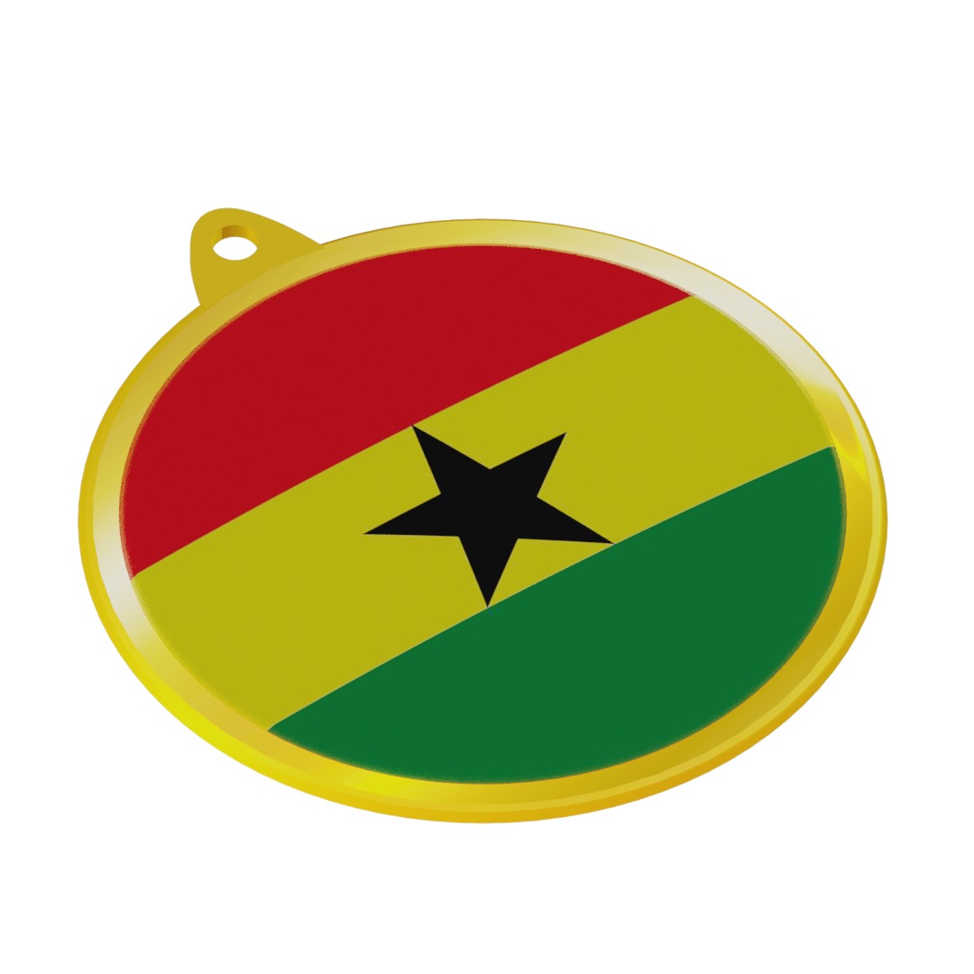 Ghana Flag on luxury Golden Medal Badge 3D model_7