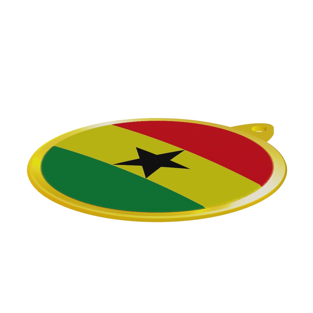 Ghana Flag on luxury Golden Medal Badge 3D model_10