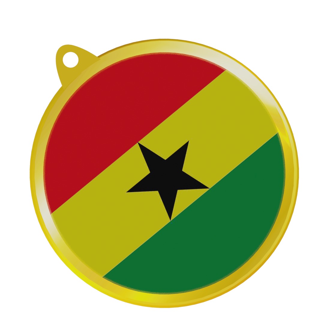 Ghana Flag on luxury Golden Medal Badge 3D model_2