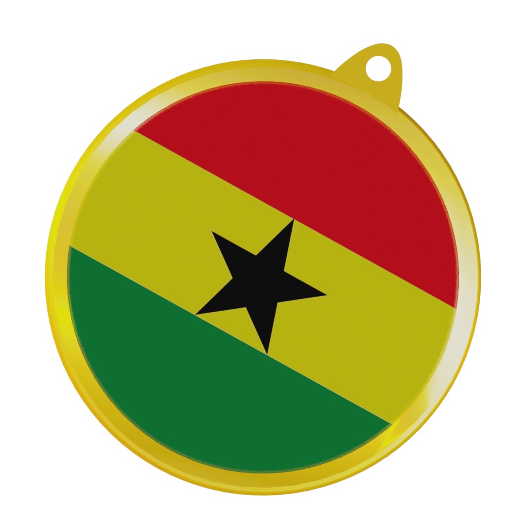 Ghana Flag on luxury Golden Medal Badge 3D model_3