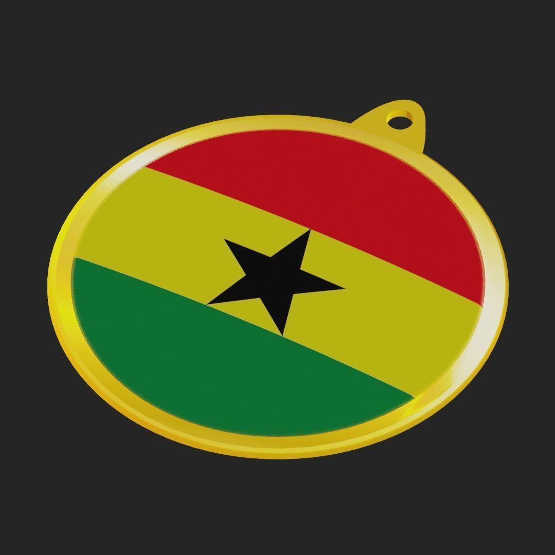 Ghana Flag on luxury Golden Medal Badge 3D model_26