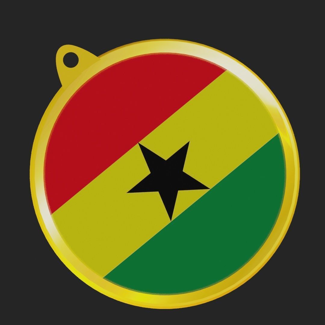 Ghana Flag on luxury Golden Medal Badge 3D model_27