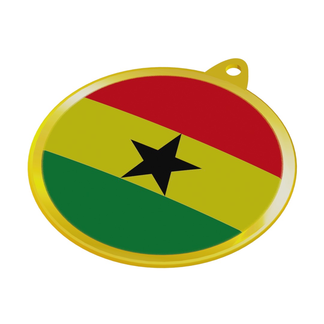 Ghana Flag on luxury Golden Medal Badge 3D model_1