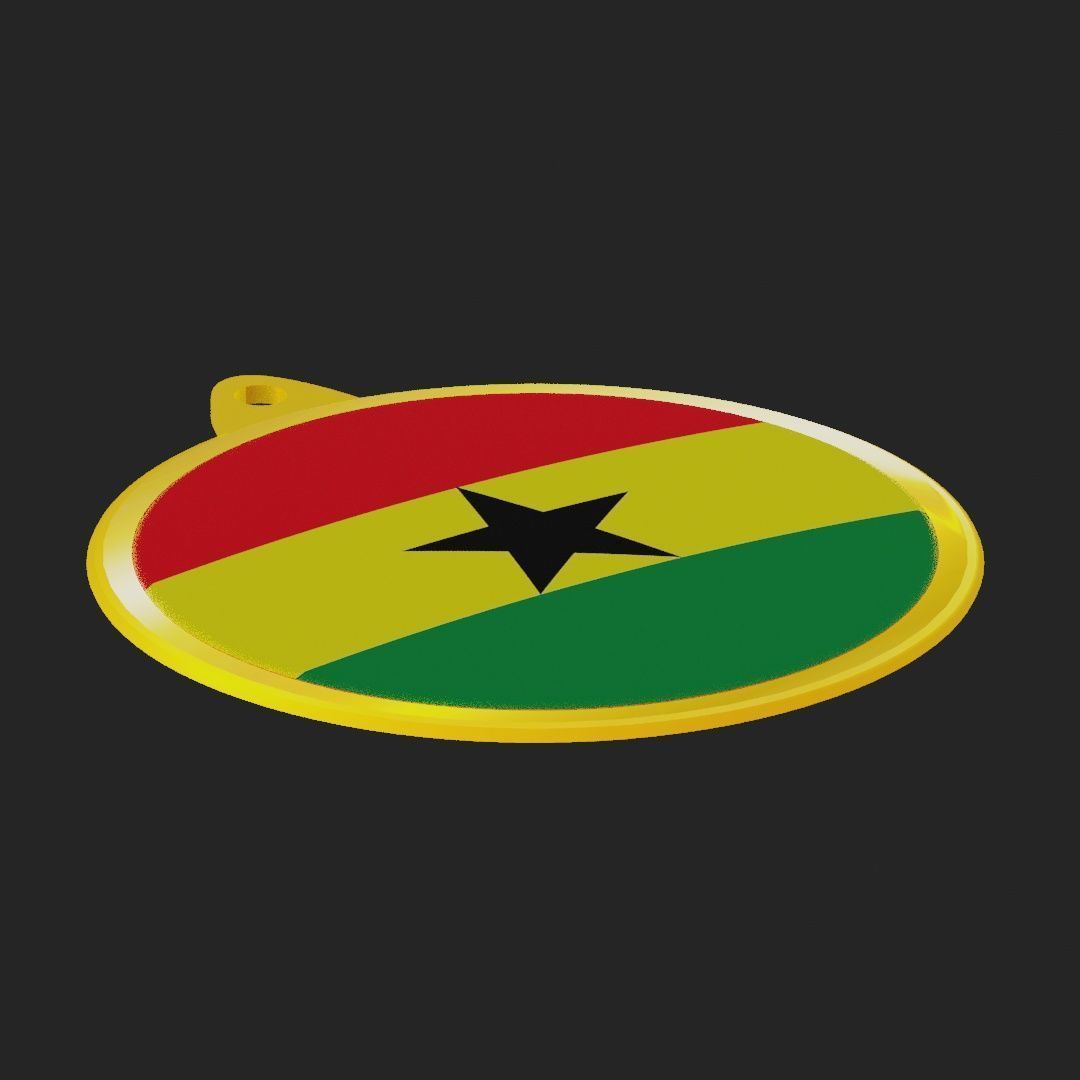 Ghana Flag on luxury Golden Medal Badge 3D model_30