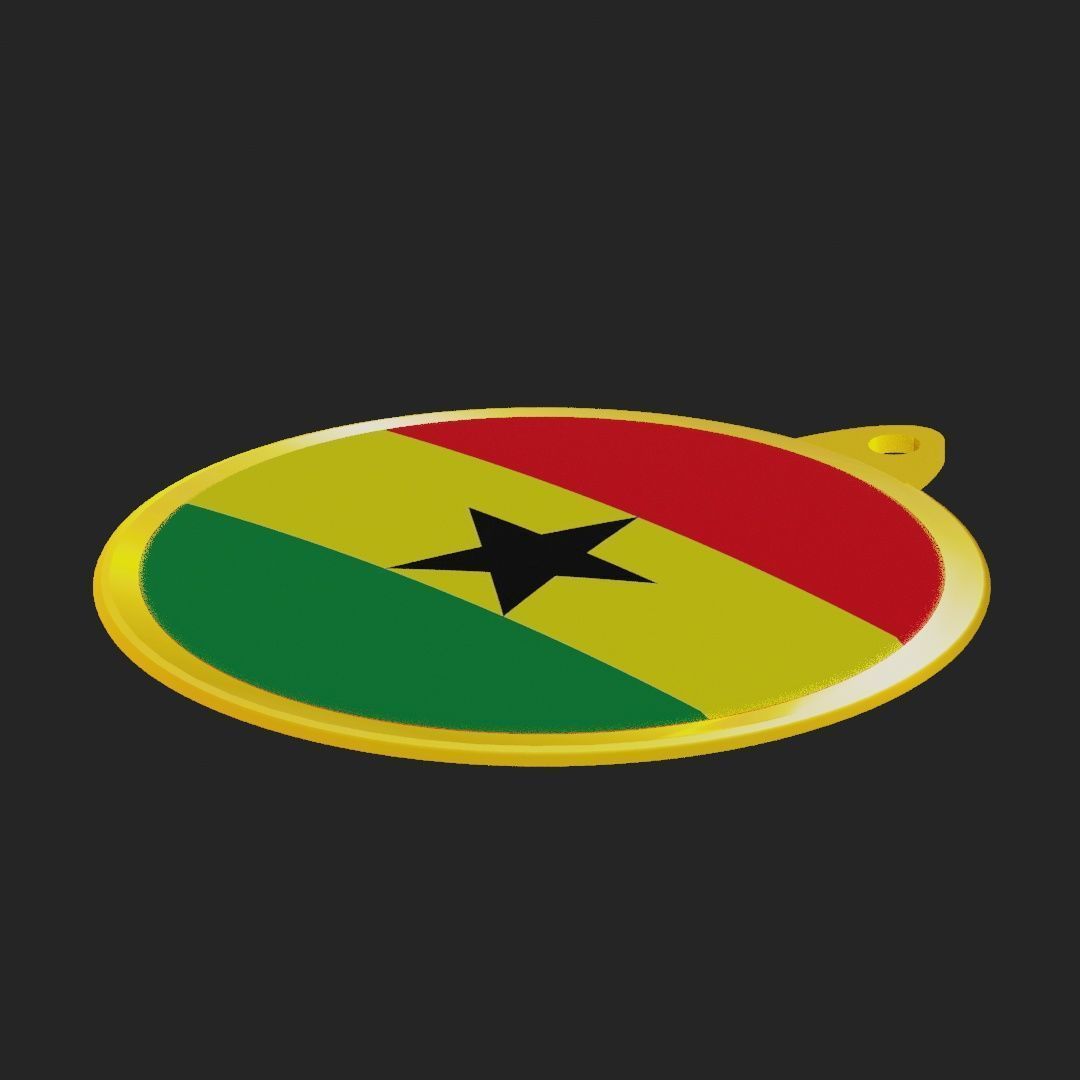 Ghana Flag on luxury Golden Medal Badge 3D model_32