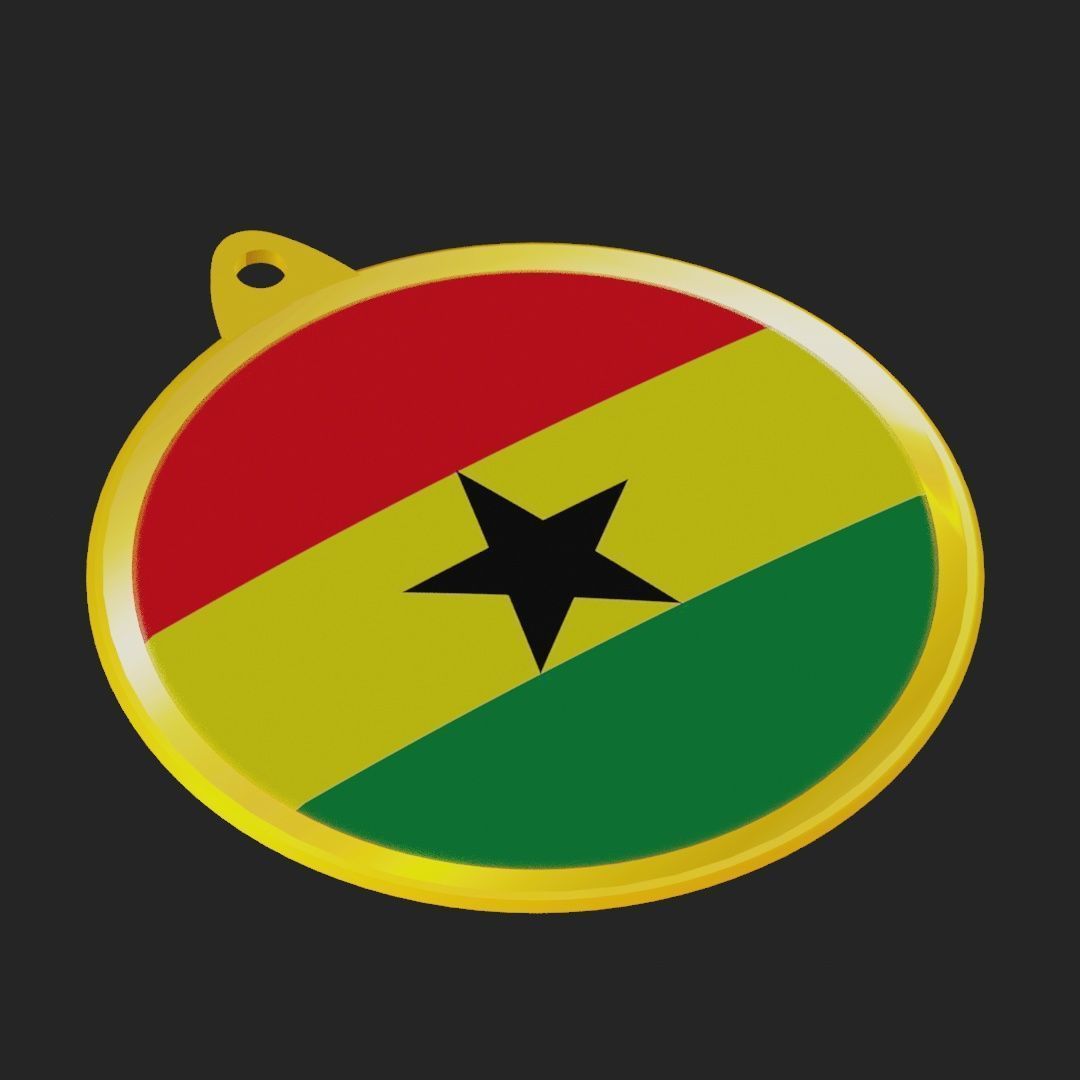 Ghana Flag on luxury Golden Medal Badge 3D model_24