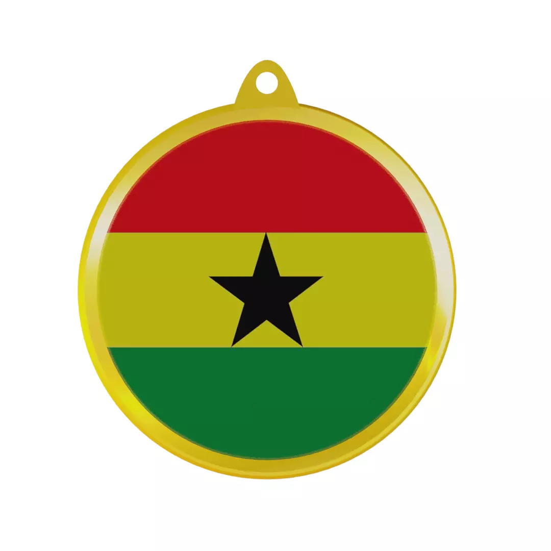 Ghana Flag on luxury Golden Medal Badge 3D model_0