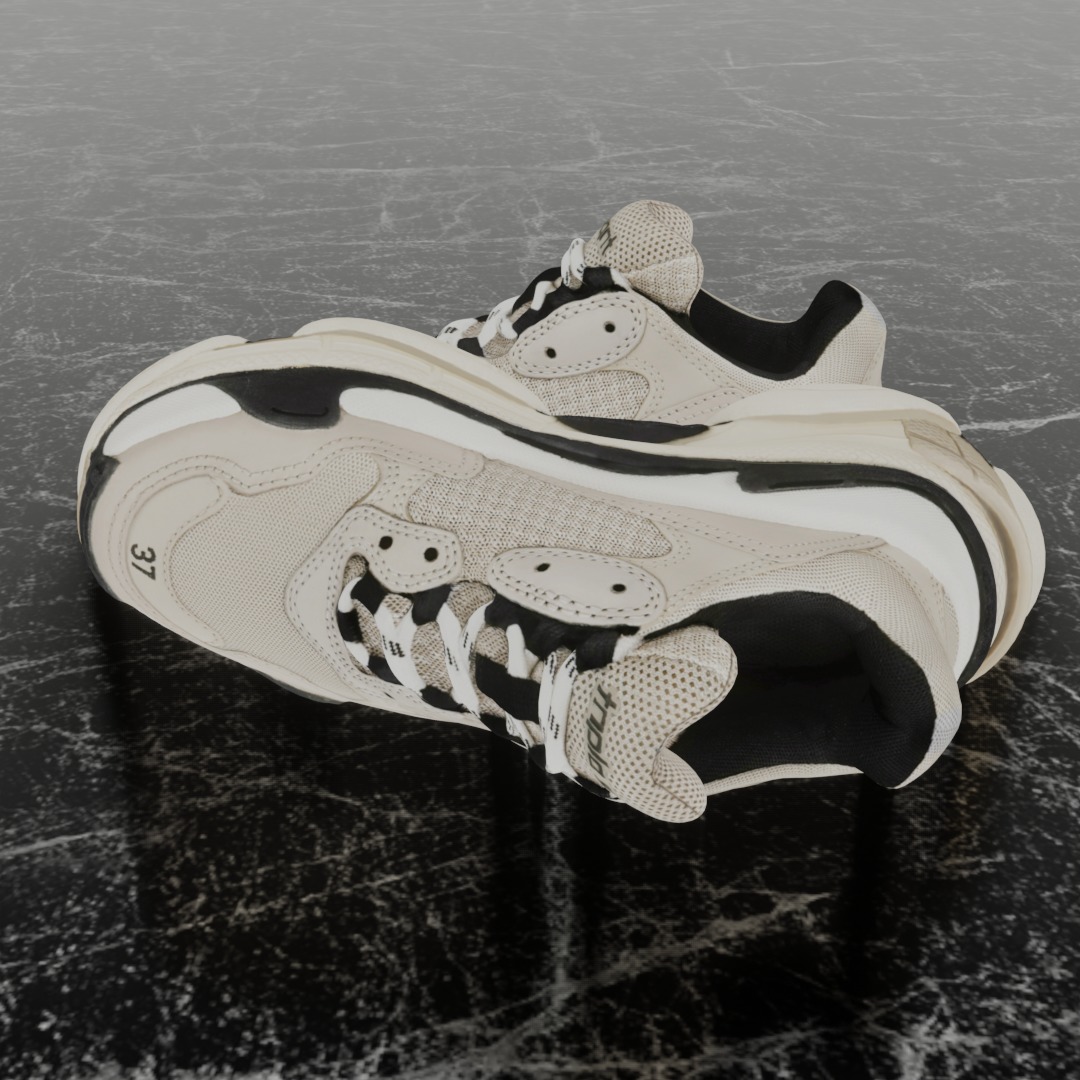 BALENCIAGA TRIPLE S 37 - BEIGE 3D SHOES Low-poly 3D model_7