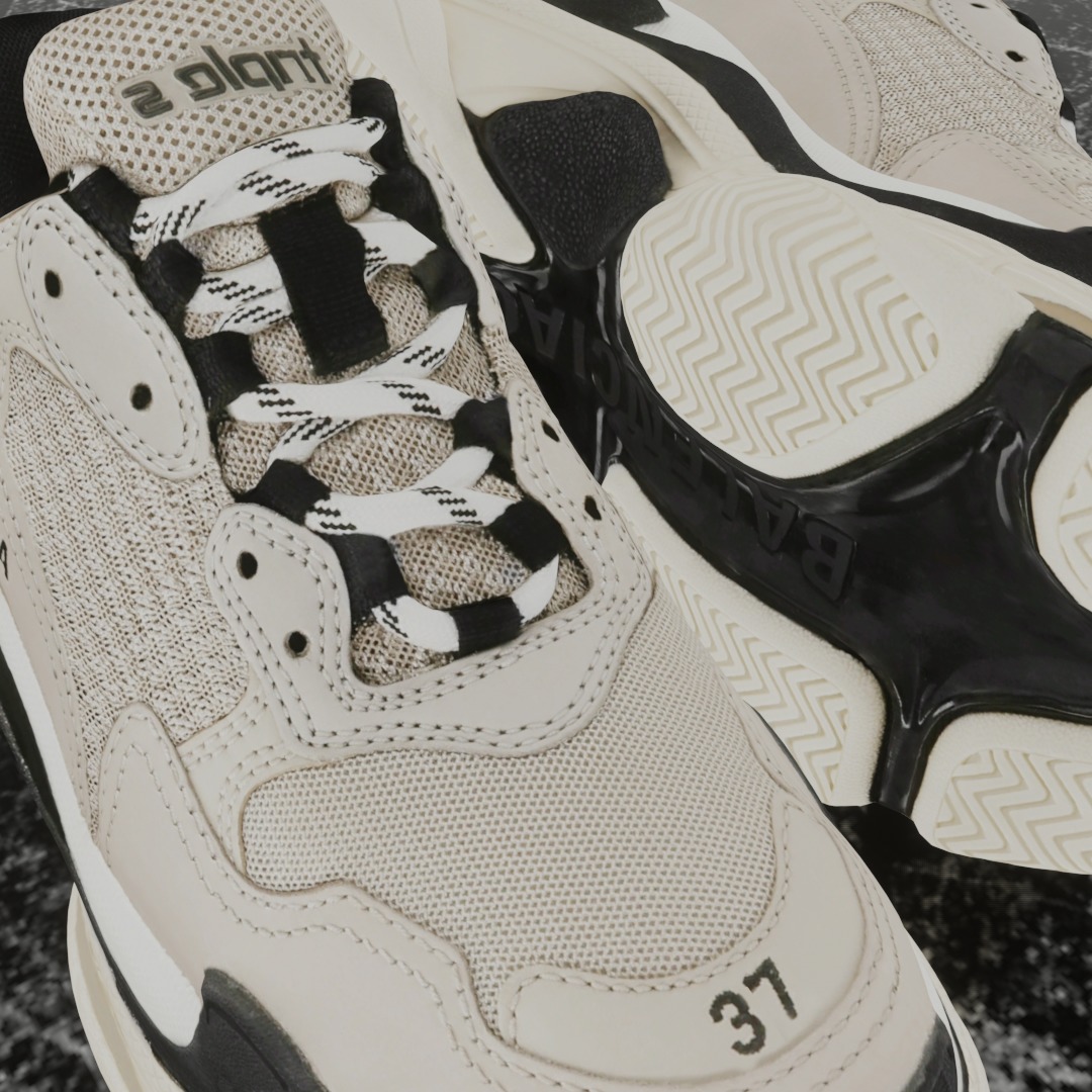 BALENCIAGA TRIPLE S 37 - BEIGE 3D SHOES Low-poly 3D model_11