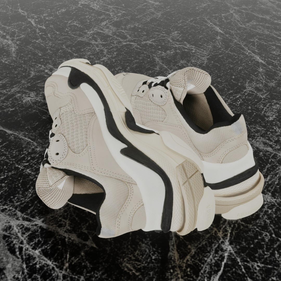 BALENCIAGA TRIPLE S 37 - BEIGE 3D SHOES Low-poly 3D model_6