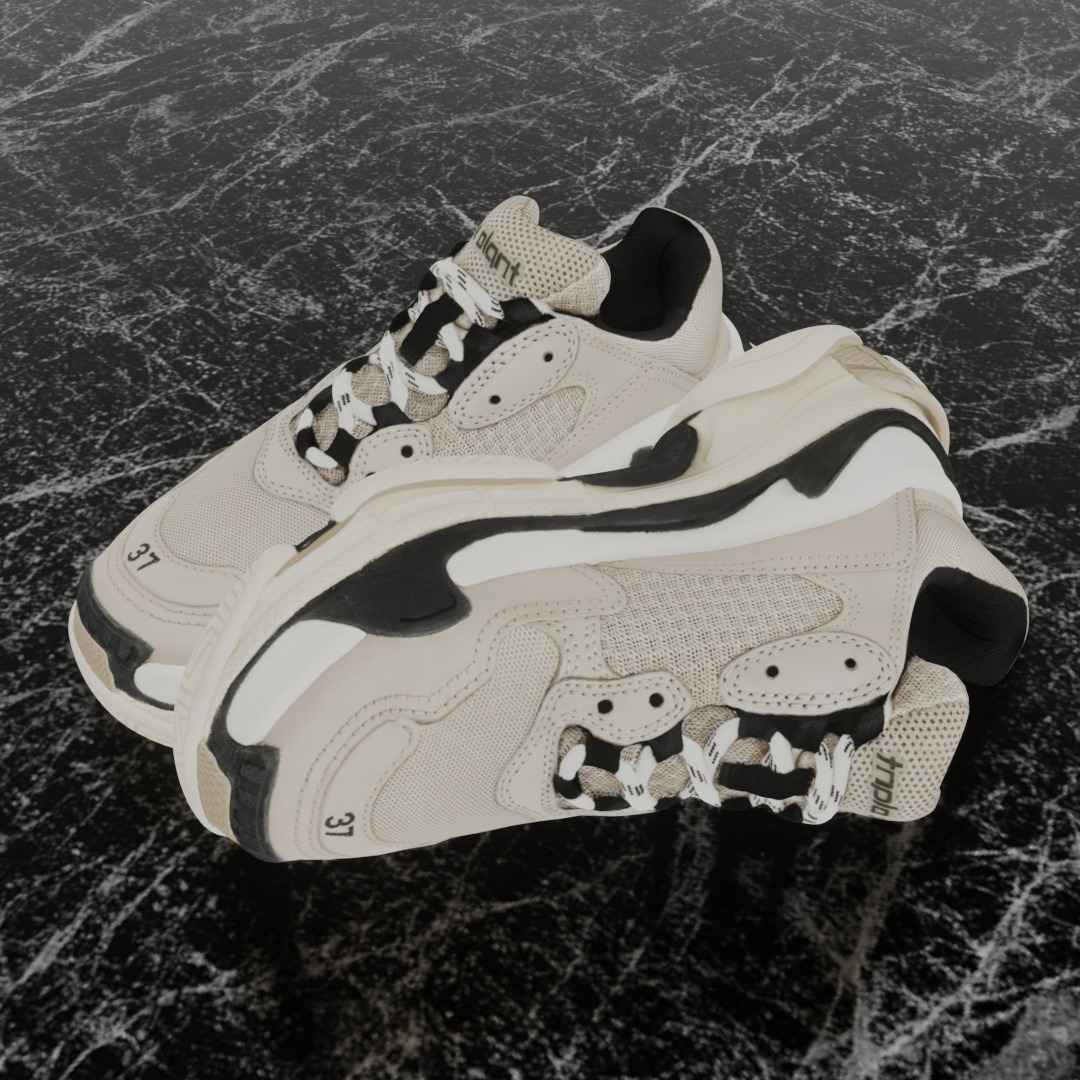 BALENCIAGA TRIPLE S 37 - BEIGE 3D SHOES Low-poly 3D model_1