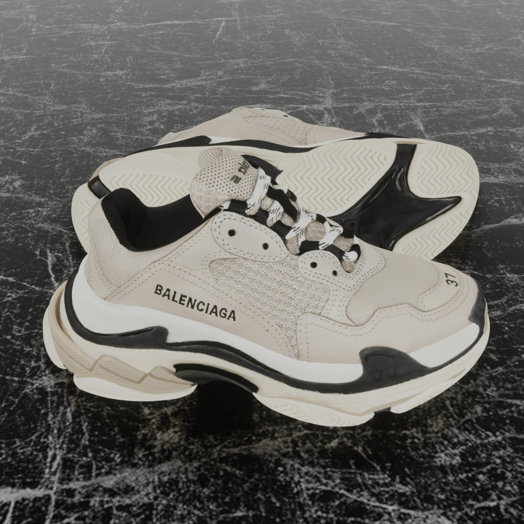 BALENCIAGA TRIPLE S 37 - BEIGE 3D SHOES Low-poly 3D model_4