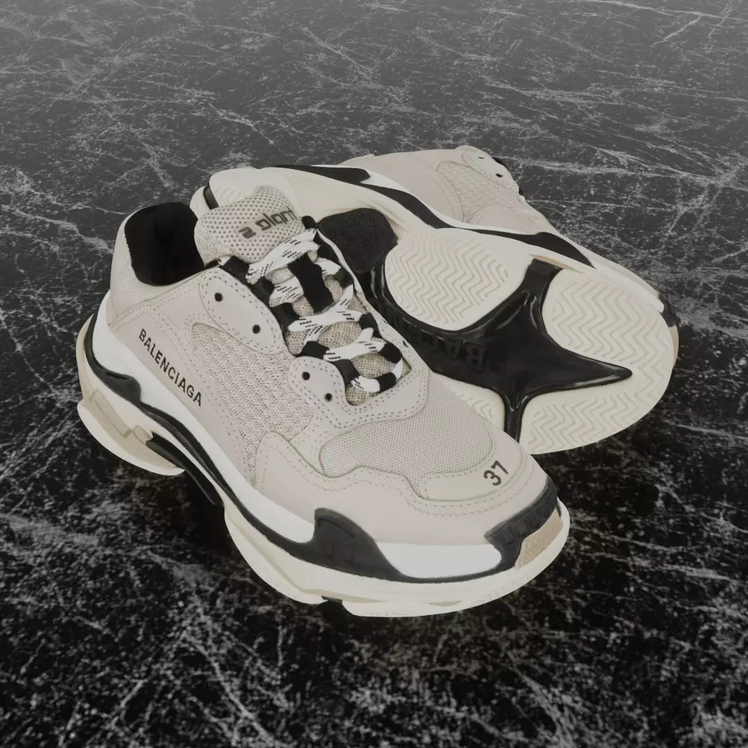 BALENCIAGA TRIPLE S 37 - BEIGE 3D SHOES Low-poly 3D model_0