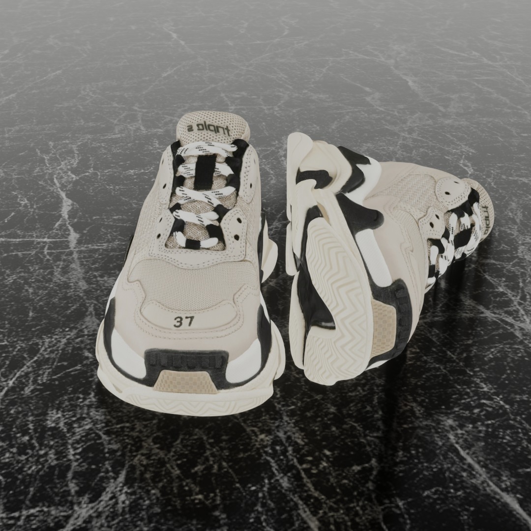 BALENCIAGA TRIPLE S 37 - BEIGE 3D SHOES Low-poly 3D model_3