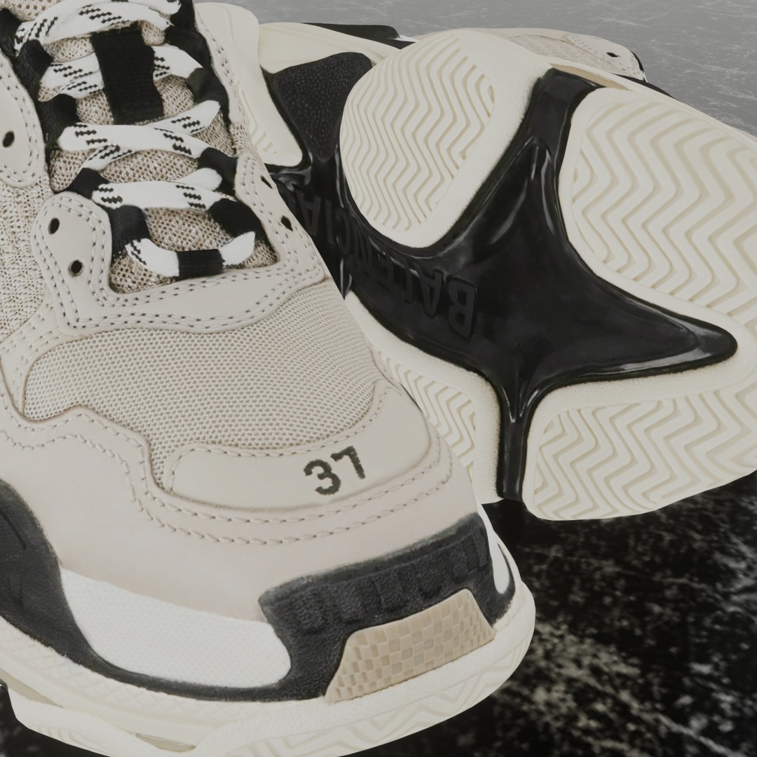 BALENCIAGA TRIPLE S 37 - BEIGE 3D SHOES Low-poly 3D model_12