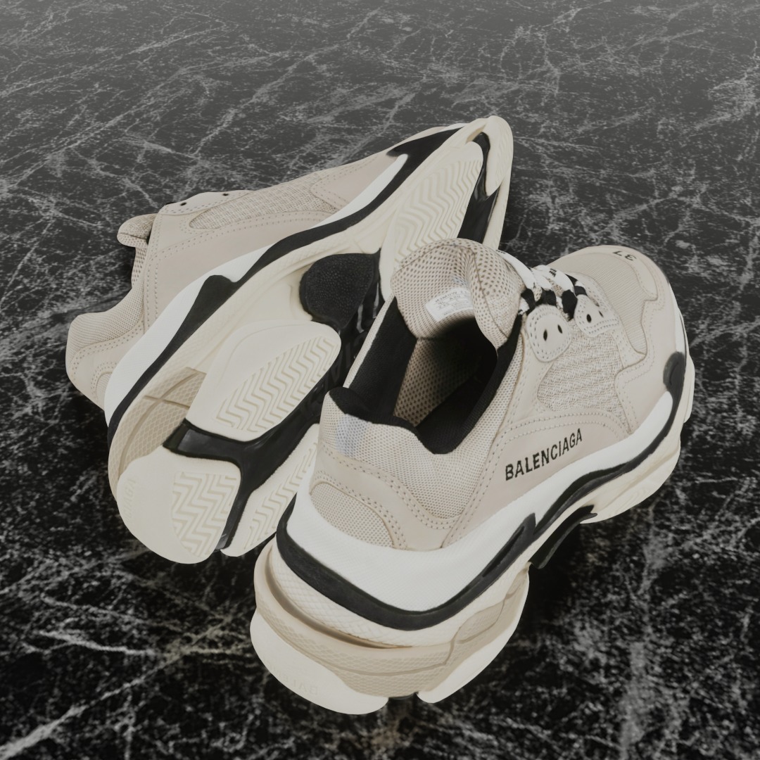 BALENCIAGA TRIPLE S 37 - BEIGE 3D SHOES Low-poly 3D model_5