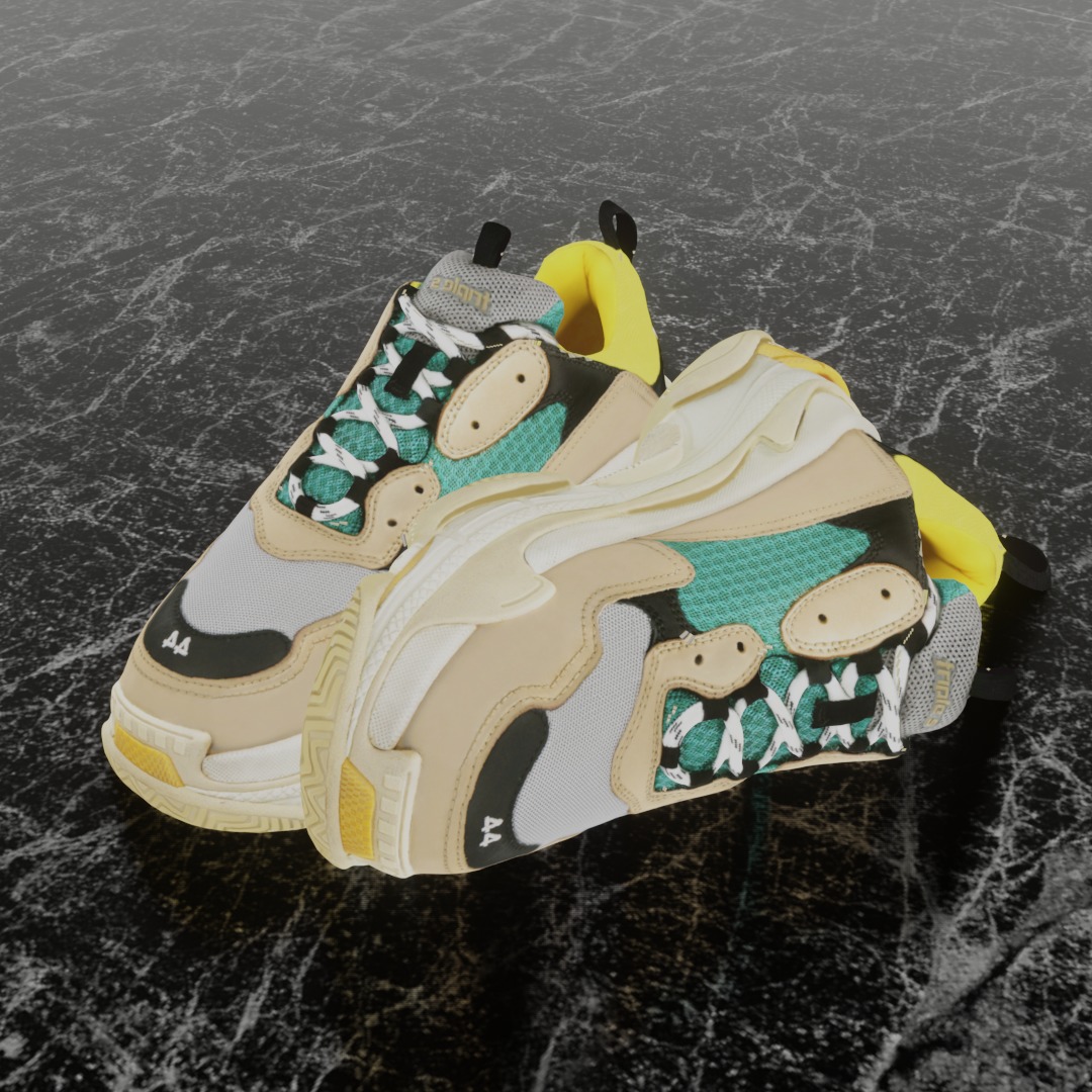 BALENCIAGA TRIPLE S TRAINERS 3D SHOES Low-poly 3D model_1