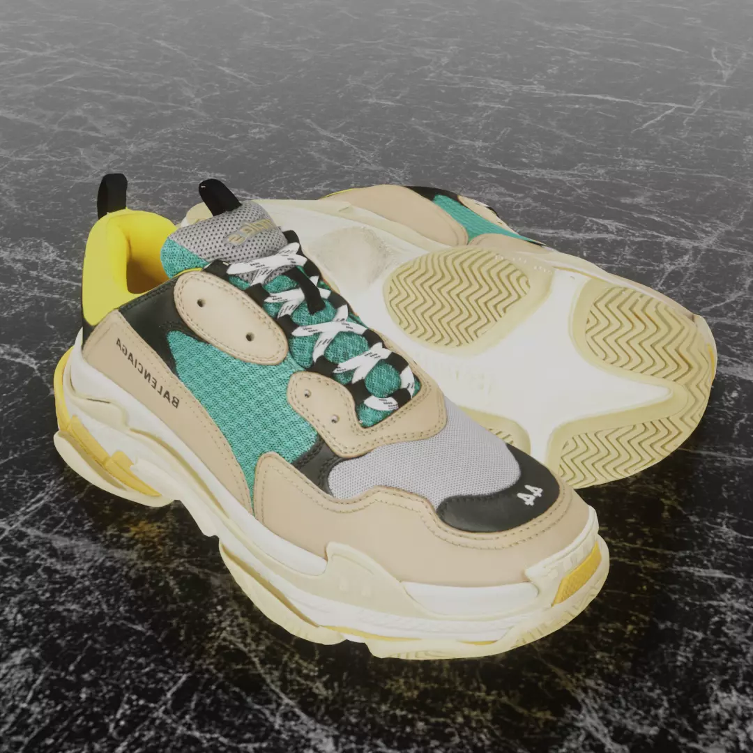 BALENCIAGA TRIPLE S TRAINERS 3D SHOES Low-poly 3D model_0