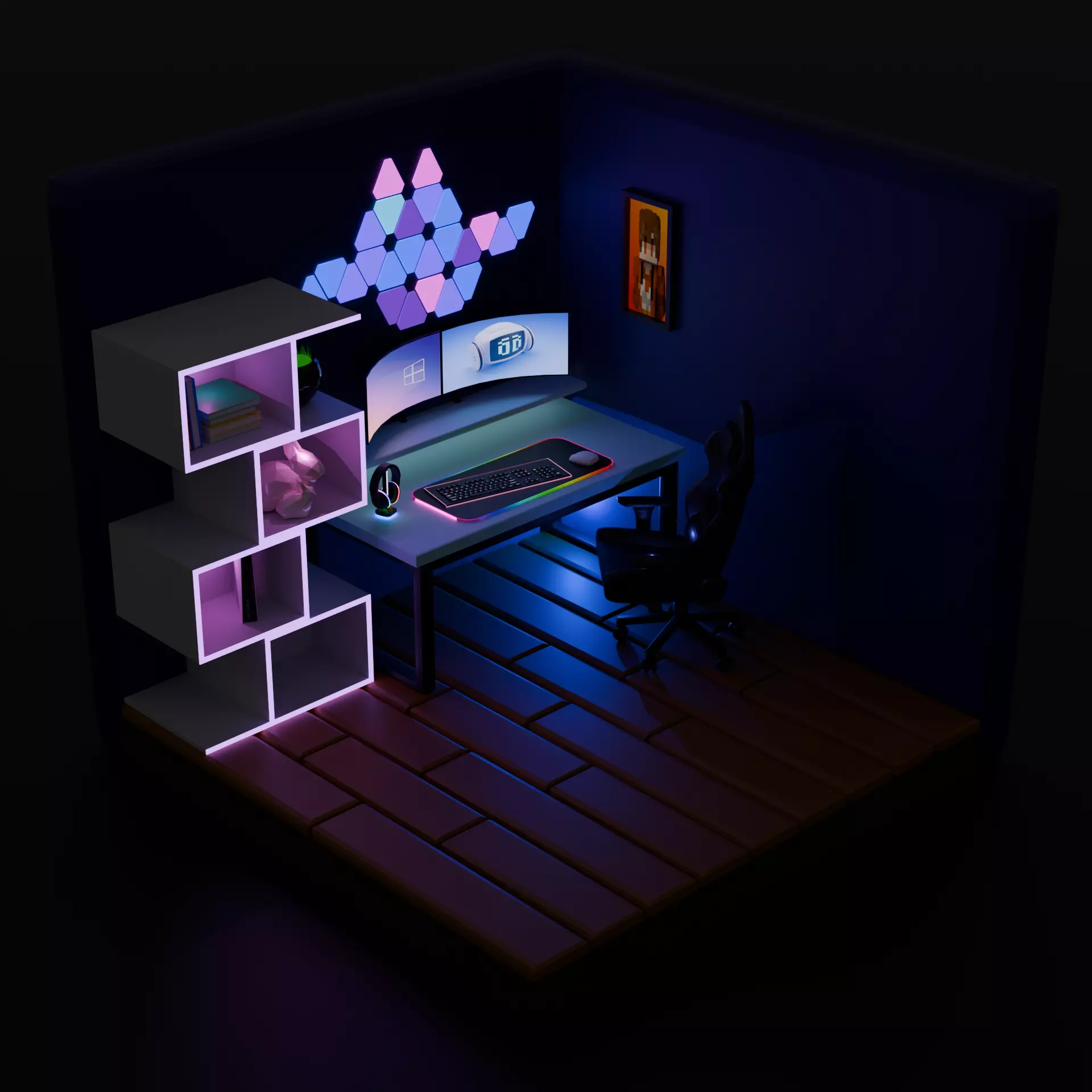 Gaming Room Low-poly 3D model_0
