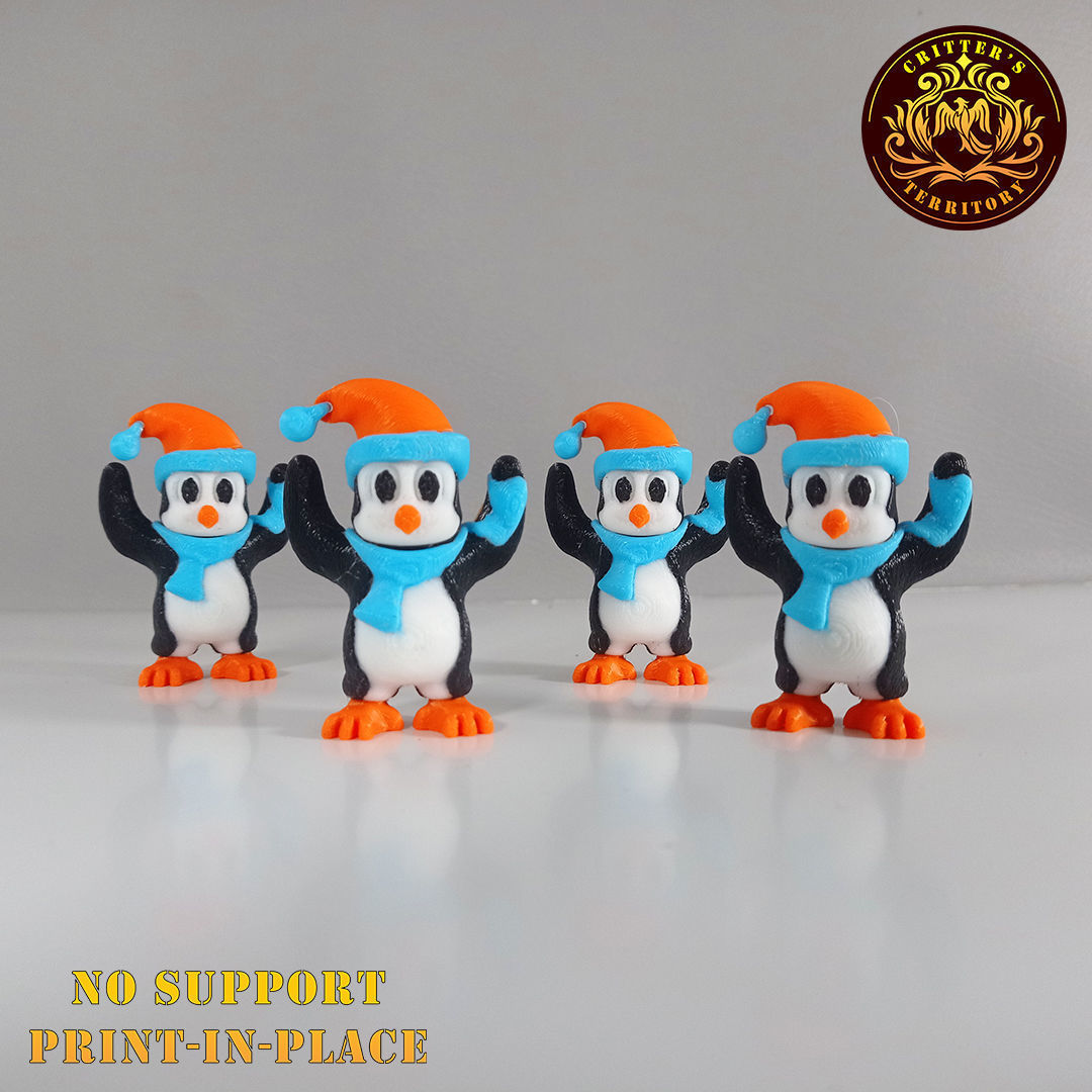 Flexi Mini Penguin Christmas Special No support Print in Place 3D print model_11