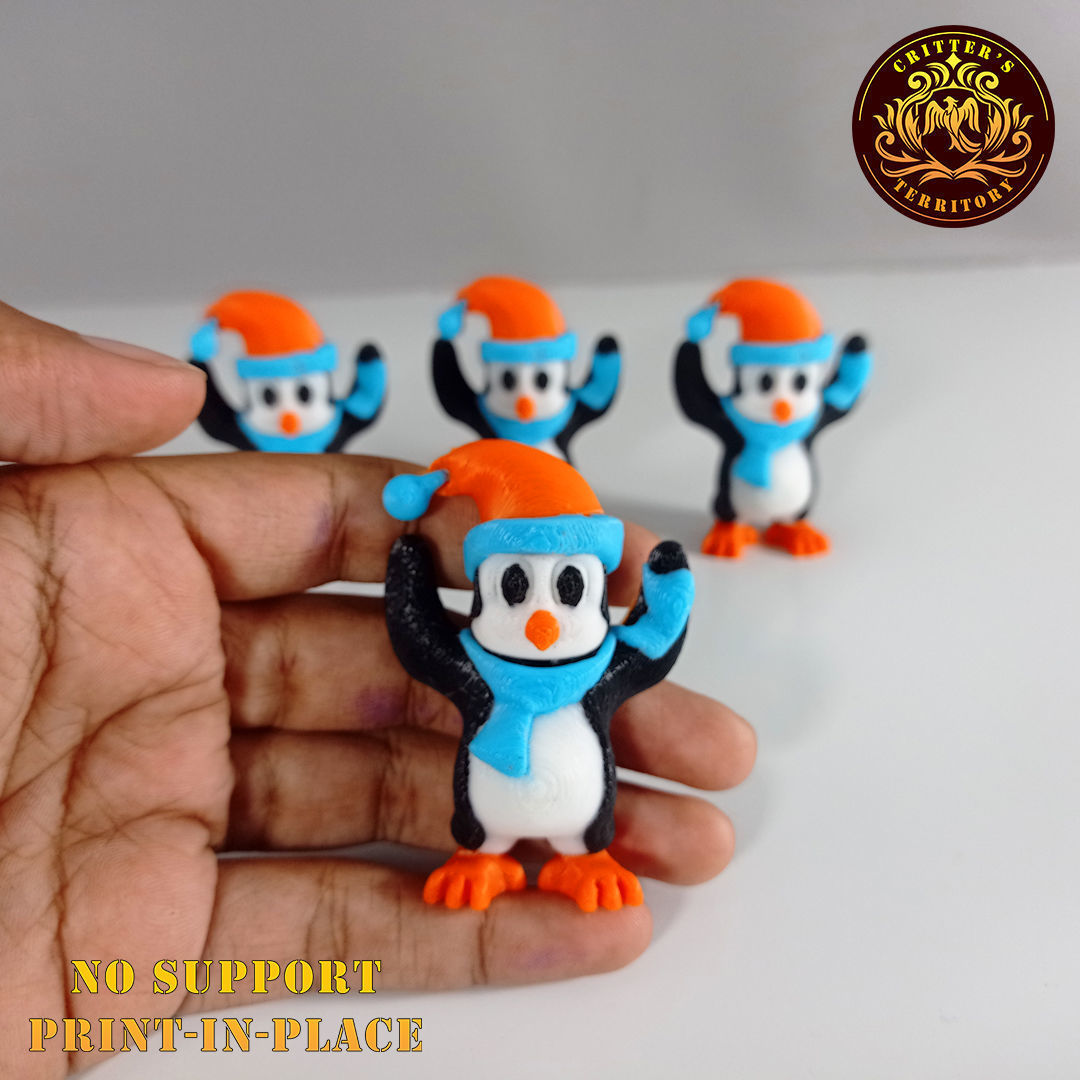 Flexi Mini Penguin Christmas Special No support Print in Place 3D print model_4