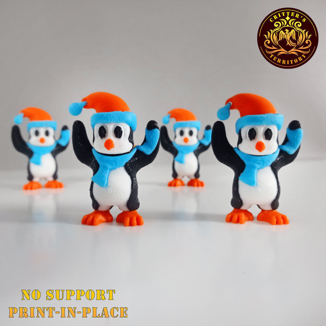Flexi Mini Penguin Christmas Special No support Print in Place 3D print model_3