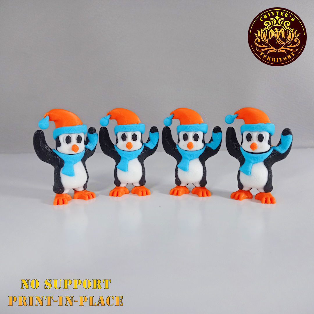 Flexi Mini Penguin Christmas Special No support Print in Place 3D print model_6