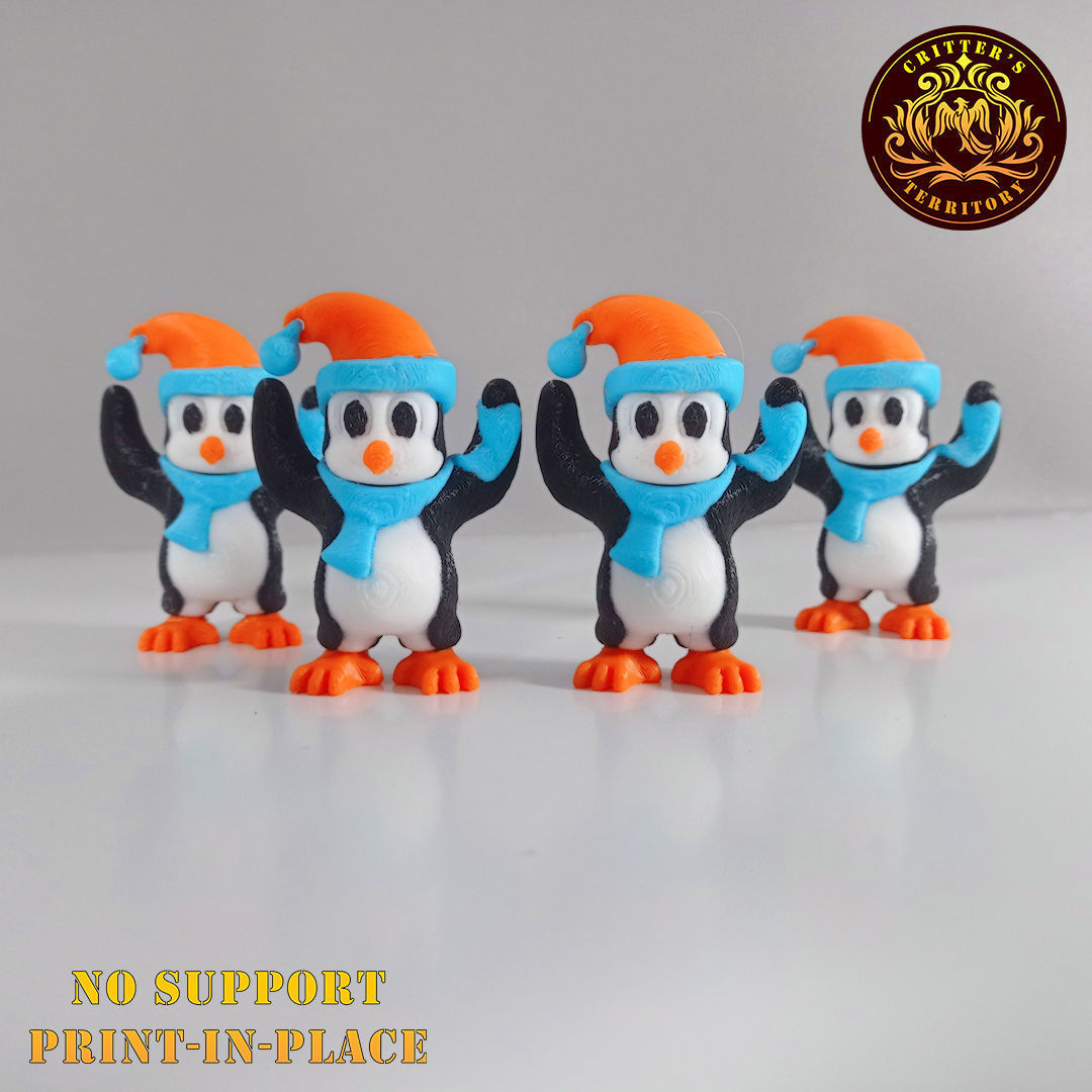 Flexi Mini Penguin Christmas Special No support Print in Place 3D print model_8