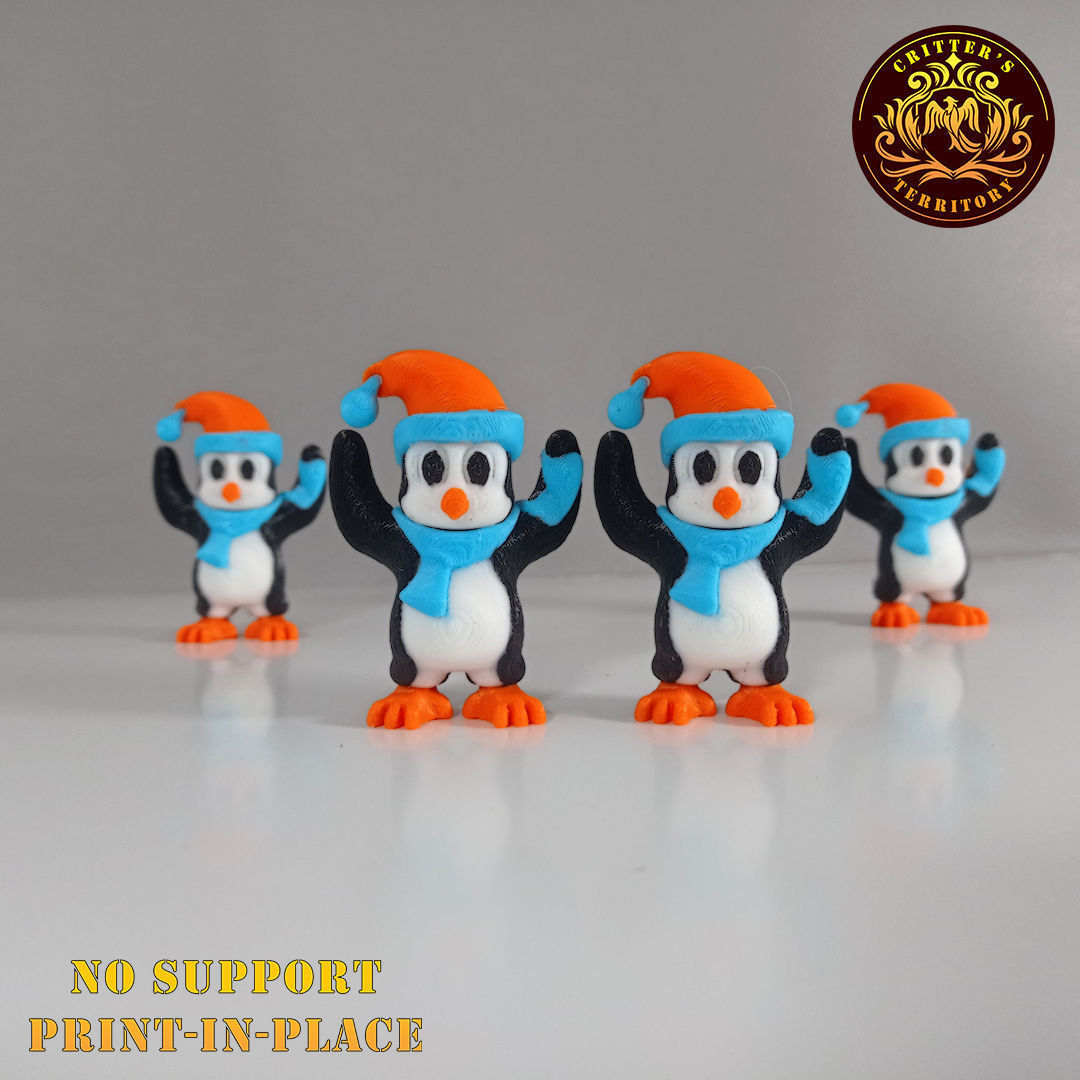 Flexi Mini Penguin Christmas Special No support Print in Place 3D print model_1