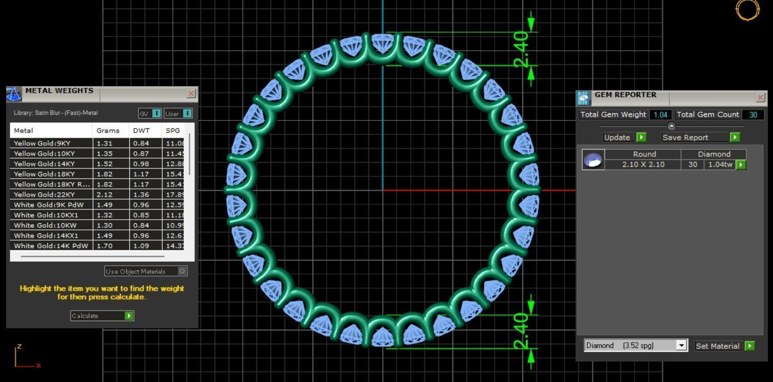 U Shaped Eternity Ring 2 point 1 mm stone size swiss 16 and EU56 3D print model_4