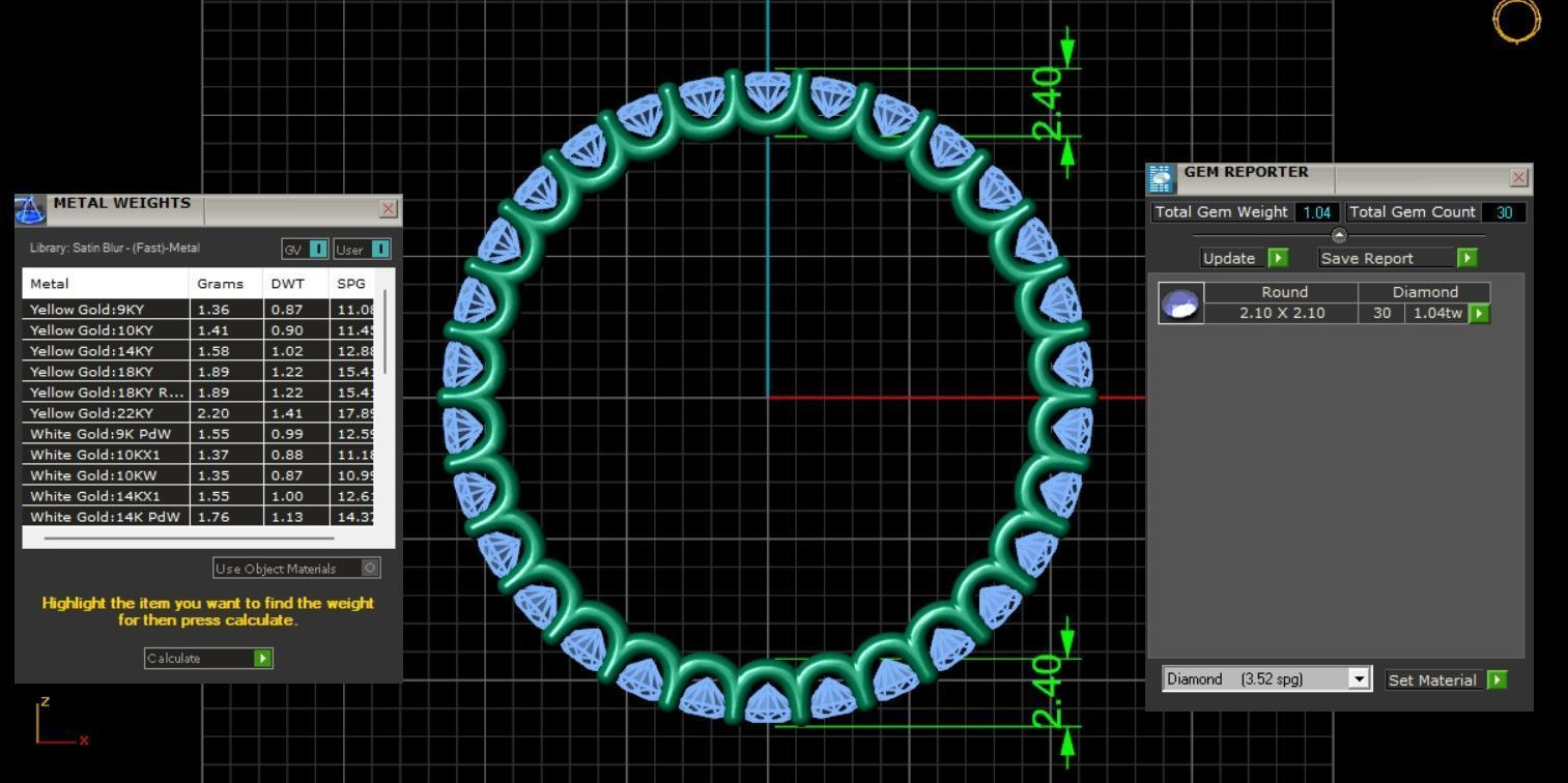 U Shaped Eternity Ring 2 point 1 mm stone size swiss 18 and EU58 3D print model_4