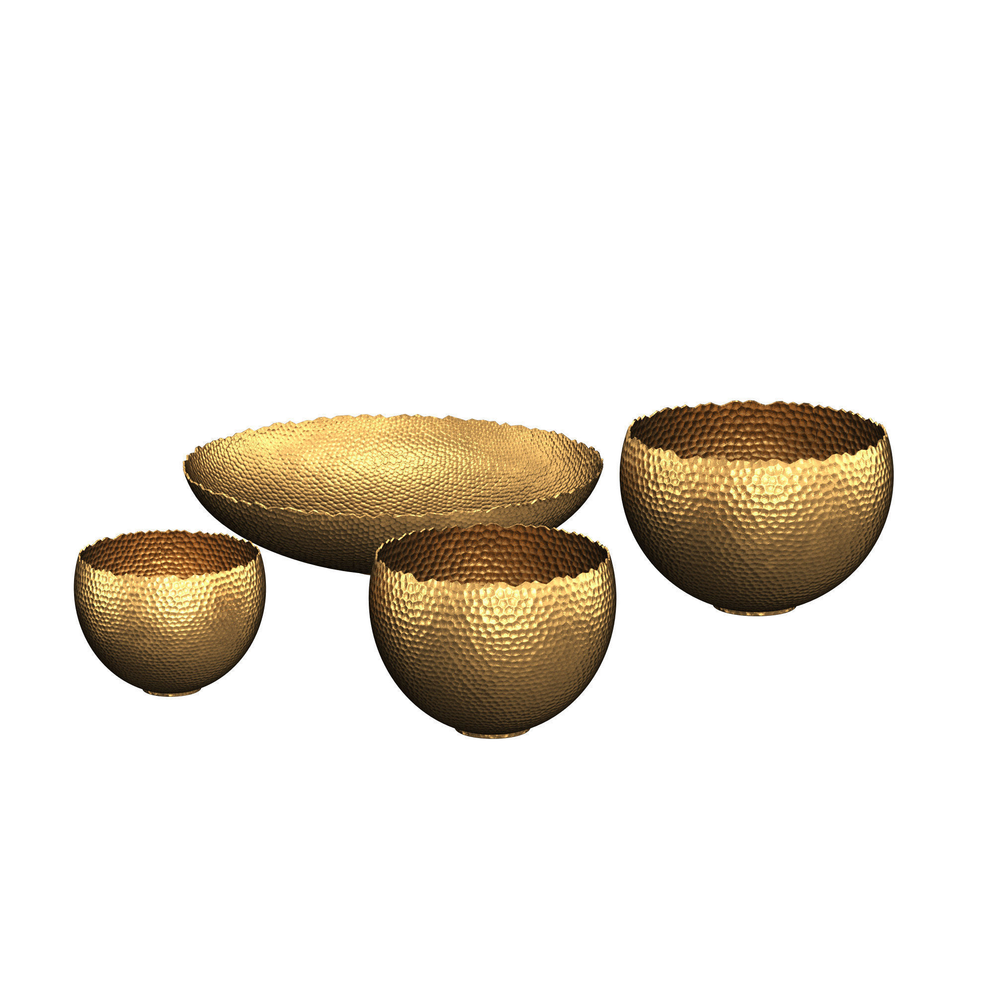 Hammered Brass Raw Edge Bowl 3D model_3