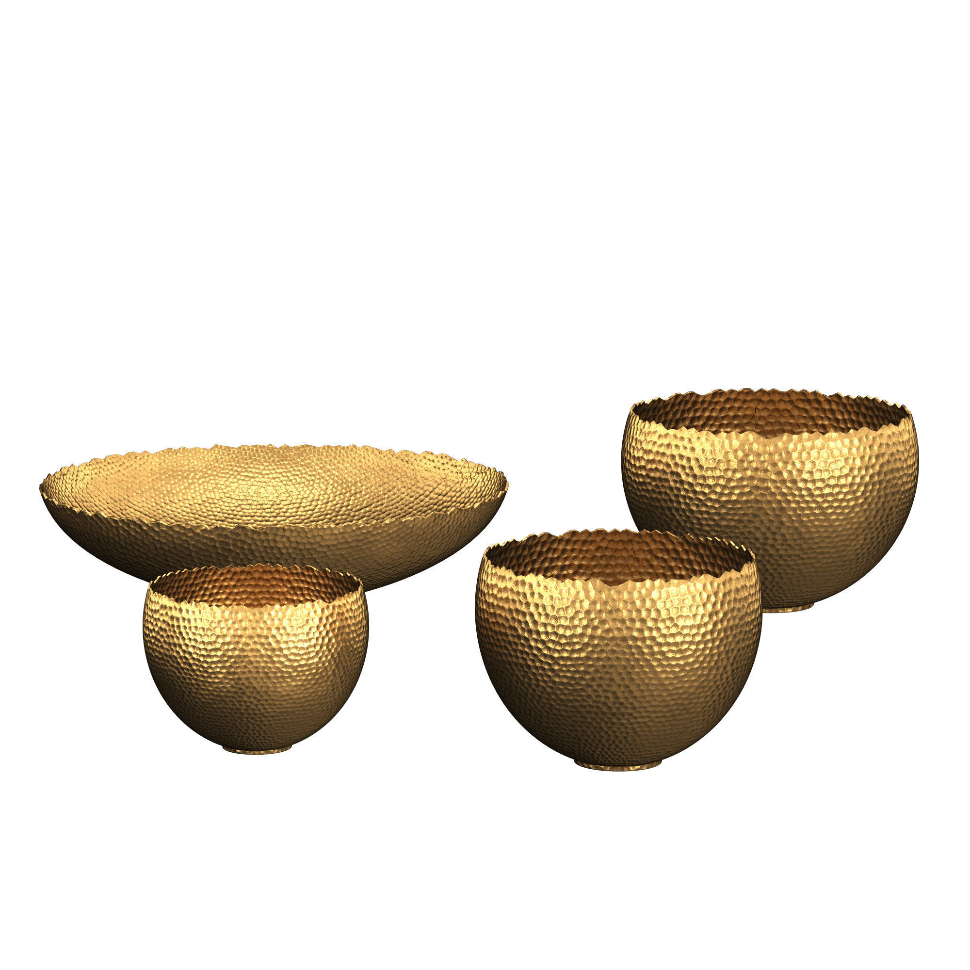 Hammered Brass Raw Edge Bowl 3D model_1