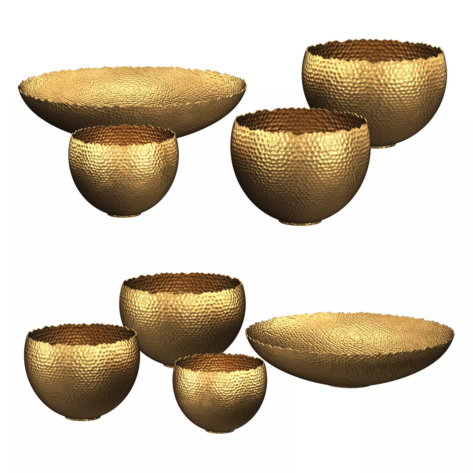 Hammered Brass Raw Edge Bowl 3D model_0