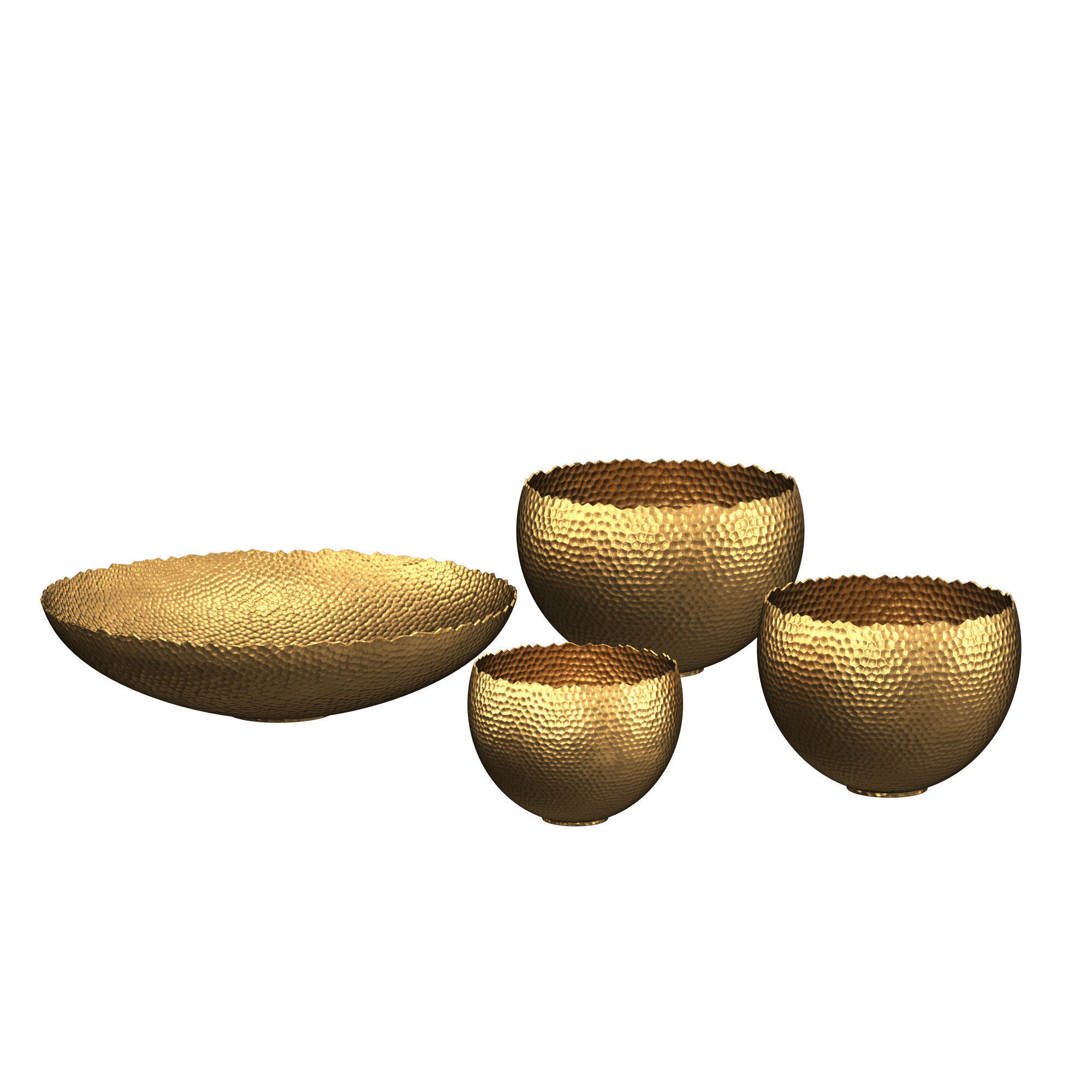 Hammered Brass Raw Edge Bowl 3D model_2
