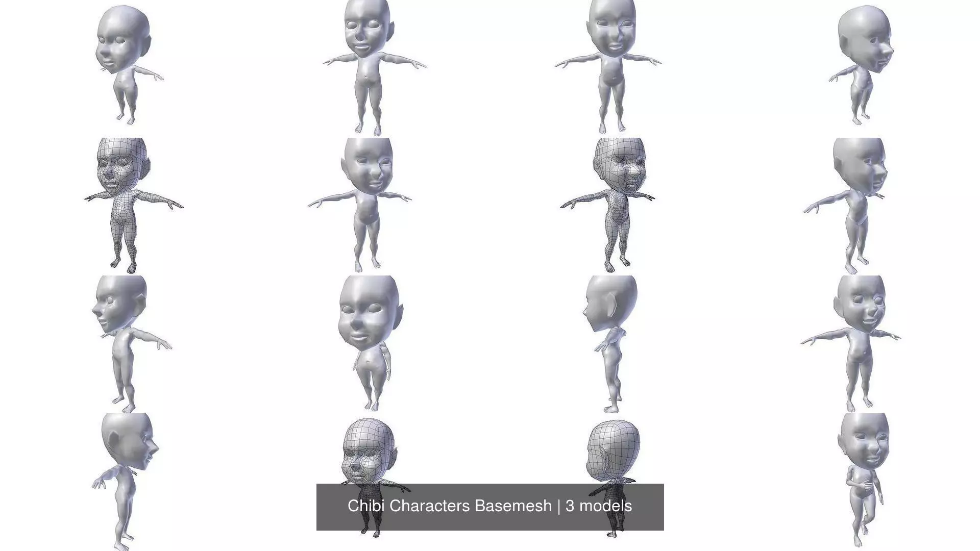 Chibi Characters Basemesh 3D Model Collection_0