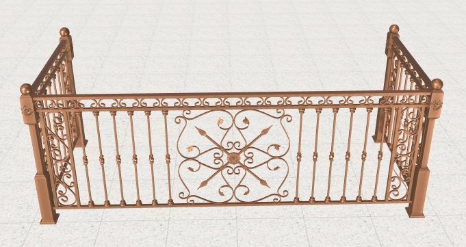 Wrought iron balcony with pickets and panels 3D model_3