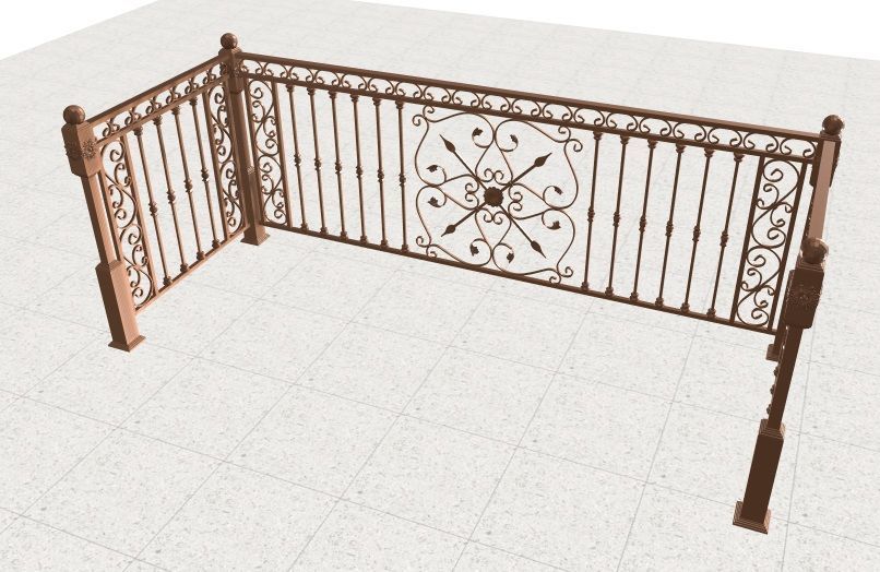 Wrought iron balcony with pickets and panels 3D model_4
