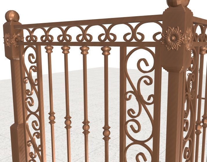 Wrought iron balcony with pickets and panels 3D model_2