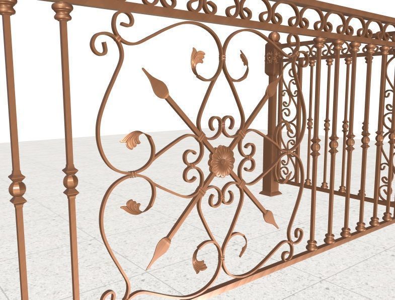 Wrought iron balcony with pickets and panels 3D model_1