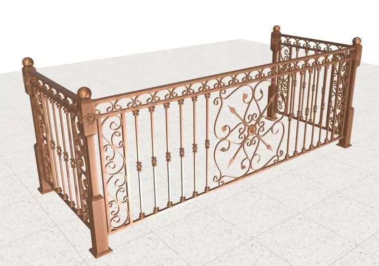 Wrought iron balcony with pickets and panels 3D model_0