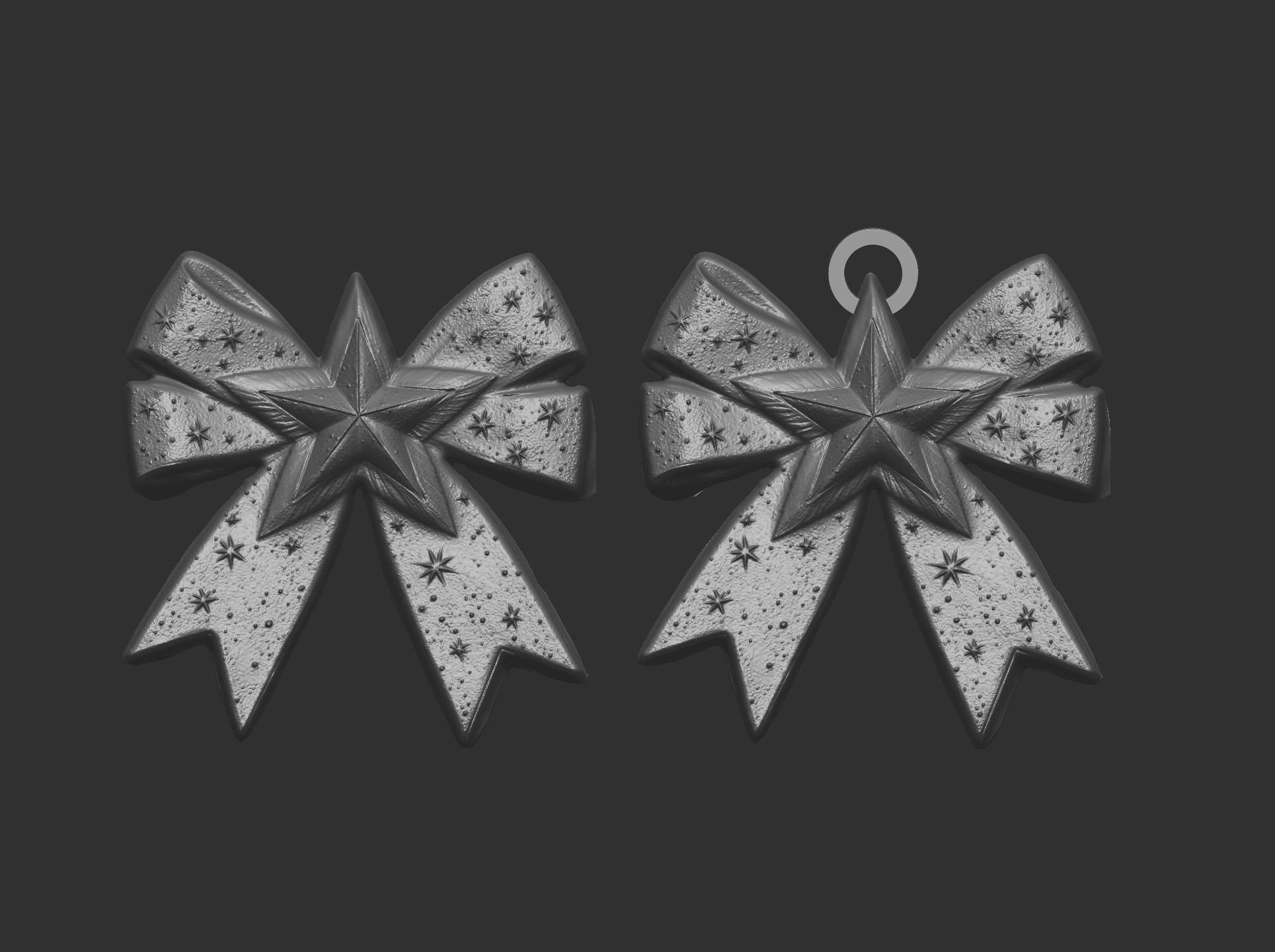 christmas star ribbon bow decor  3D print model_4