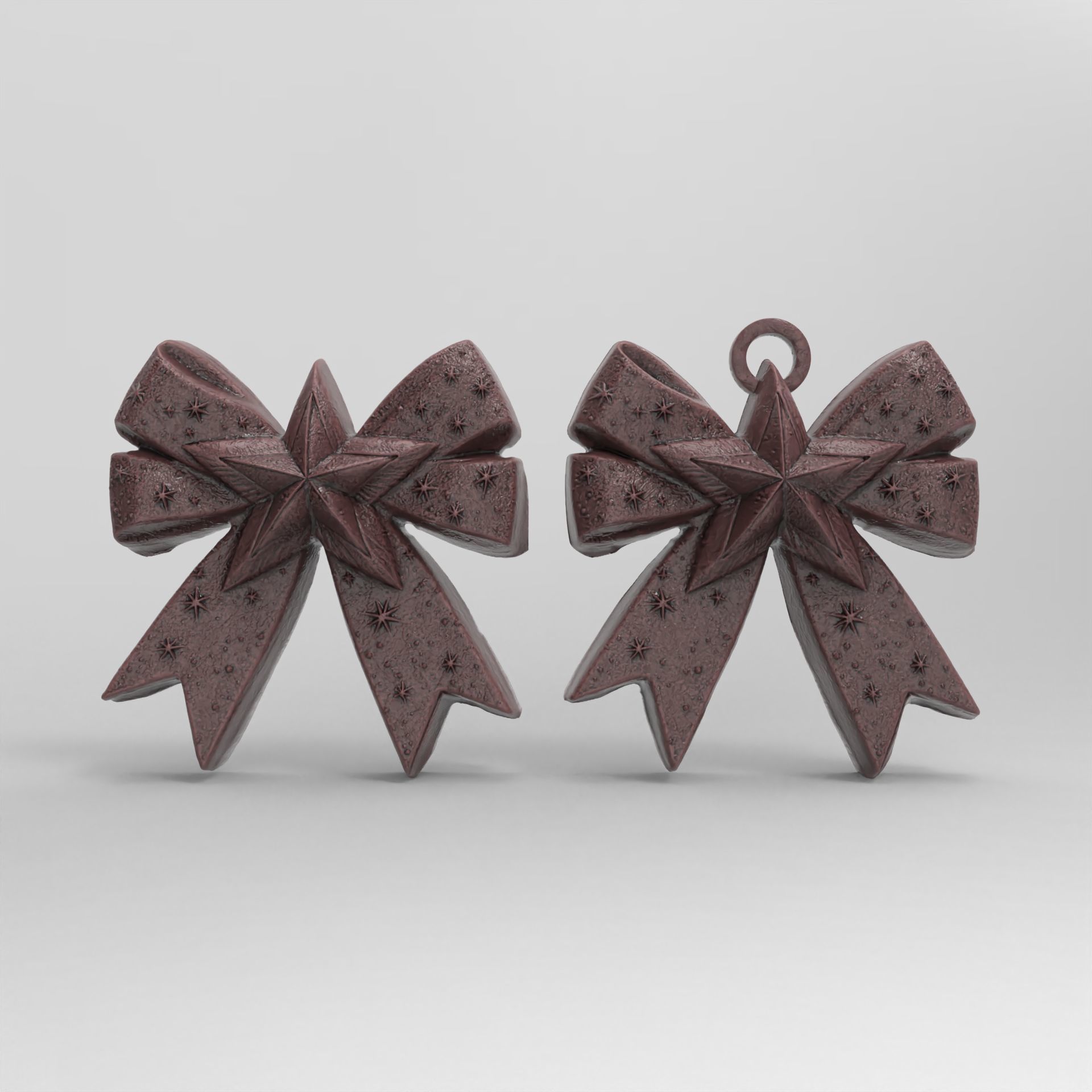 christmas star ribbon bow decor  3D print model_2