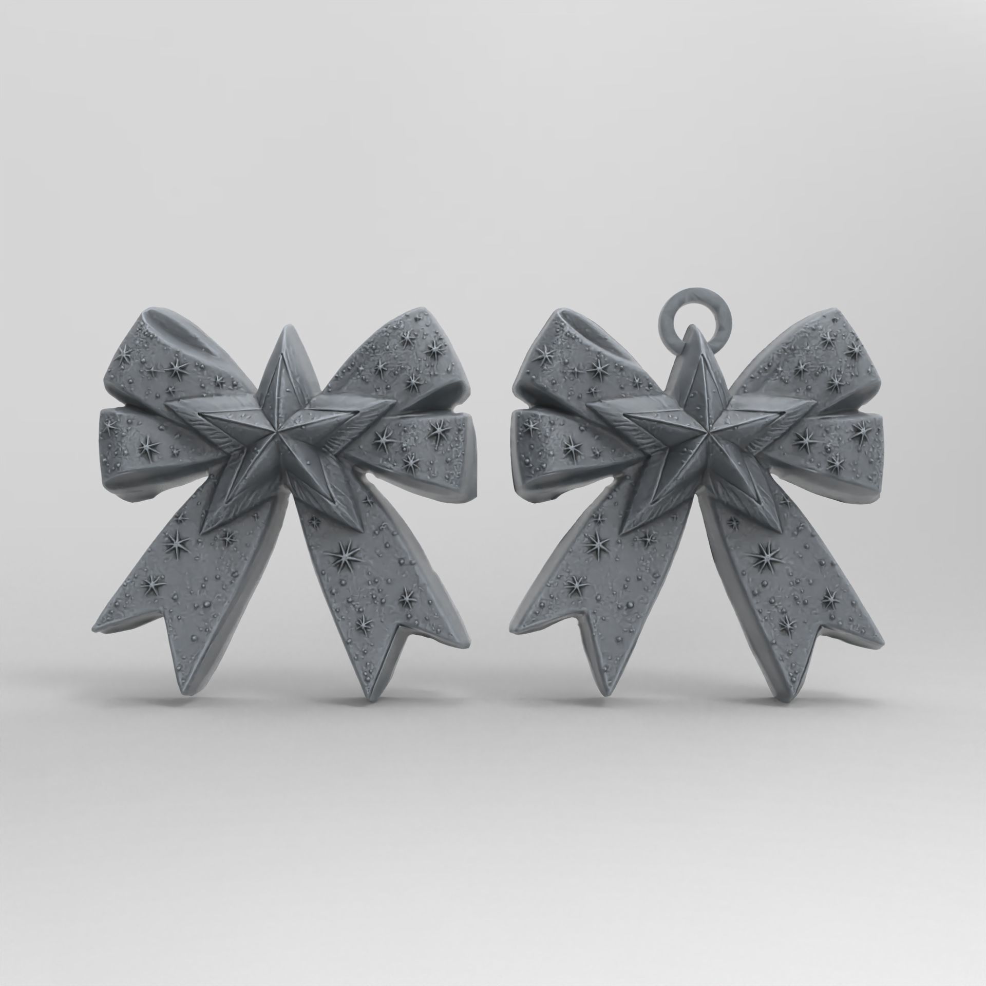 christmas star ribbon bow decor  3D print model_1