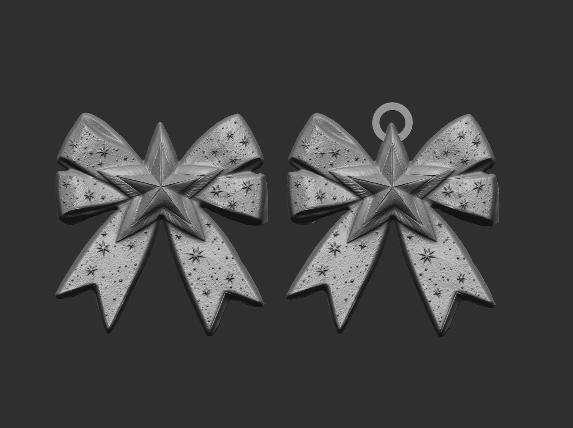 christmas star ribbon bow decor  3D print model_7