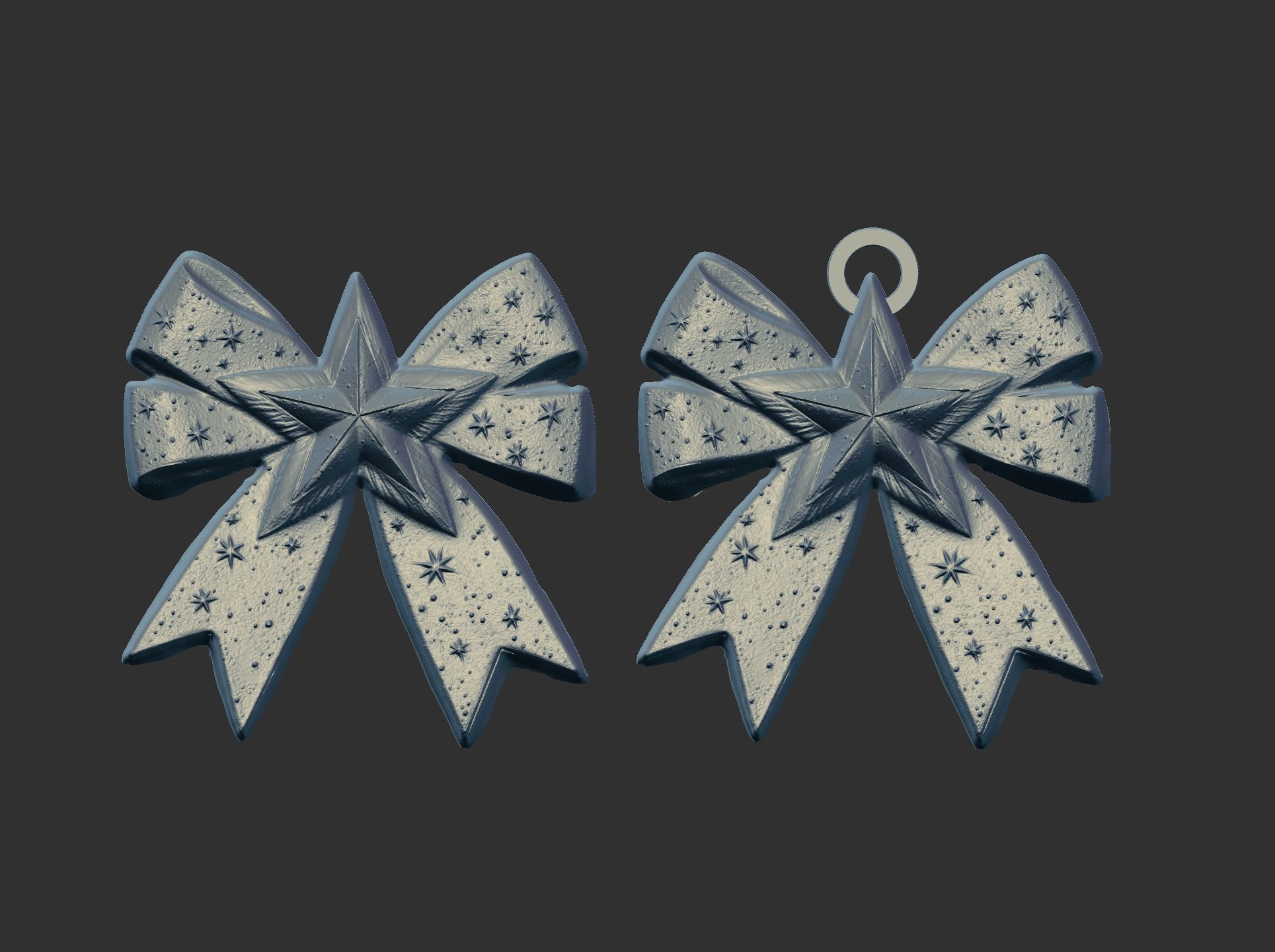 christmas star ribbon bow decor  3D print model_3