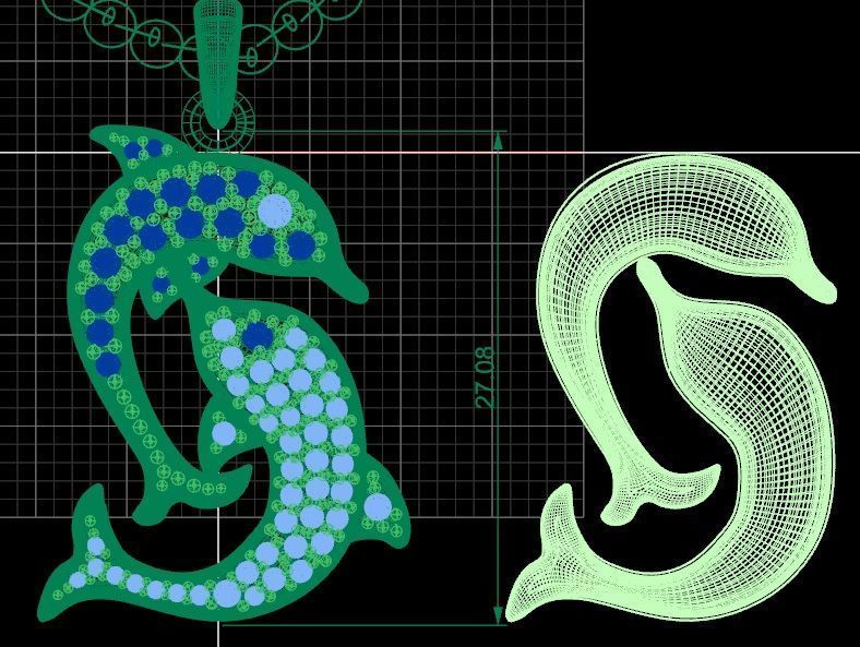 Dolphin pendant in gold silver 3D print model_3