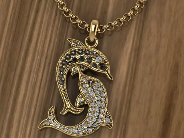 Dolphin pendant in gold silver 3D print model_0