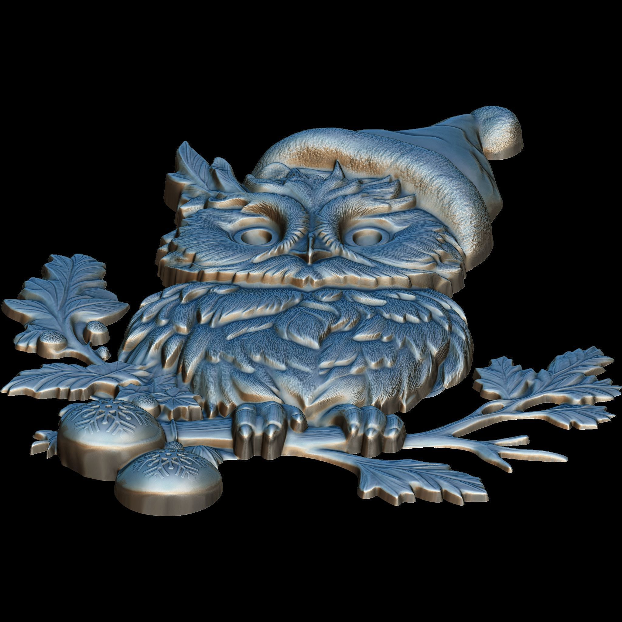 The Owl of Christmas Relief STL file for 3d Printing or CNC 3D print model_8